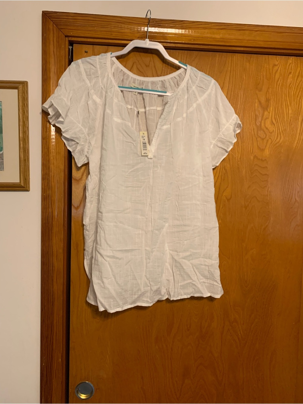Women's White Short-Sleeve Peasant Top beautiful max studio 1x